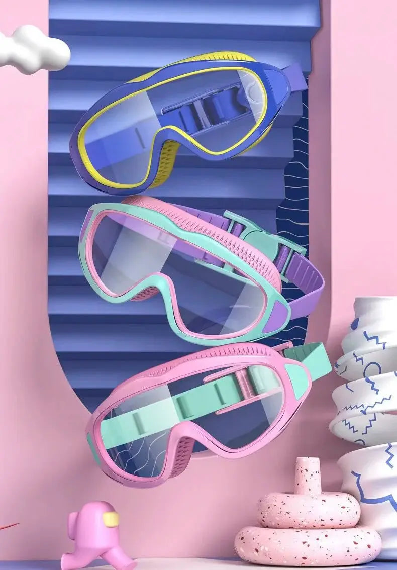 Vibrant Pink Kids Swimming Goggles Anti Fog Anti UV Wide Angle Waterproof Pool Glasses Pack