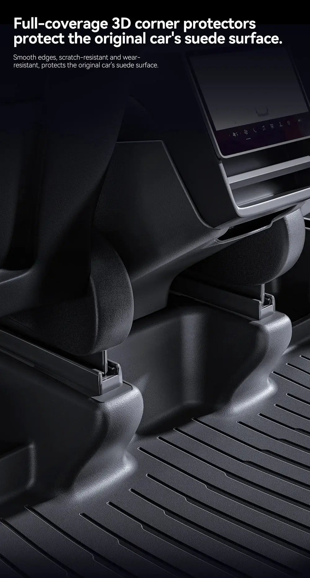 YZ 360° full-coverage black TPE floor mats for Tesla Model Y Juniper 2025-2026, waterproof anti-slip