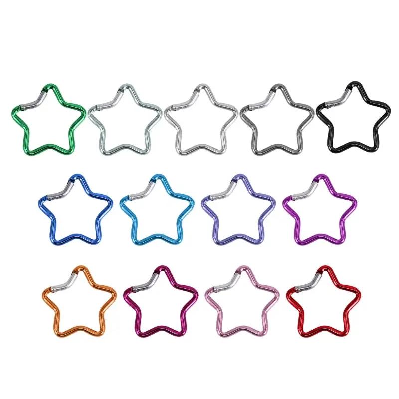 Star-shaped aluminum spring-locking carabiner clips, 15-piece set in assorted colors for backpacking and camping