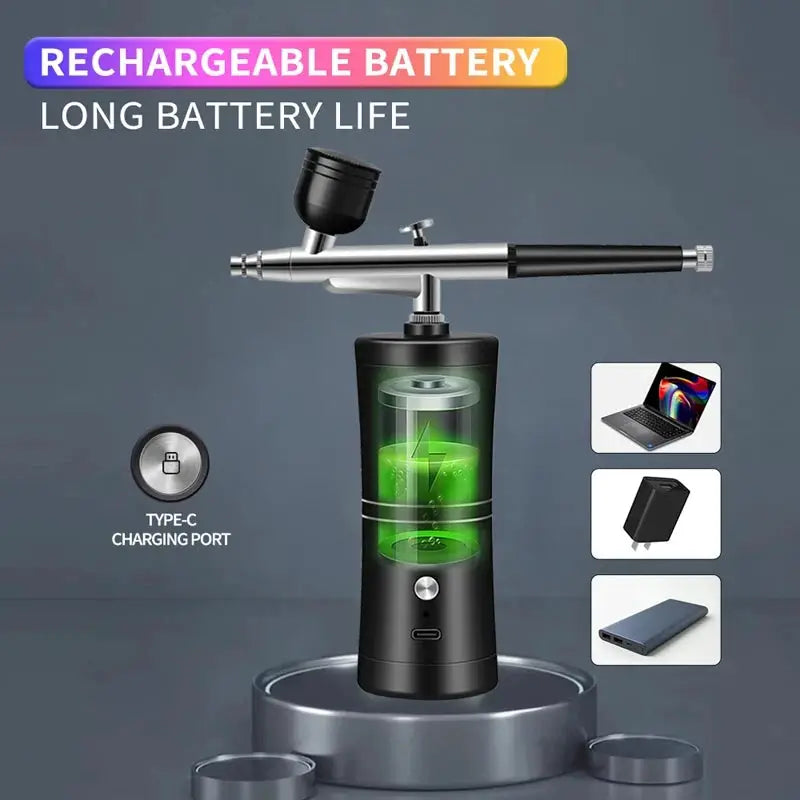Portable Rechargeable Wireless Airbrush Compressor Single Action Spray Gun For Face Beauty Nail Art Tattoos Cake Paint