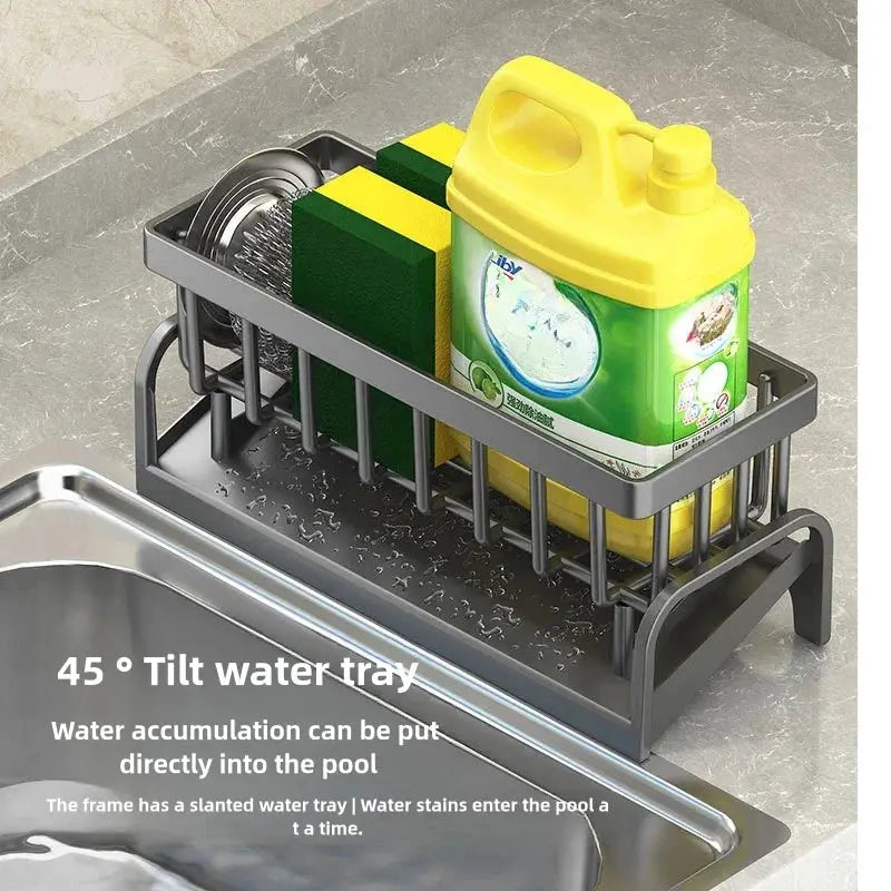 Simples Market stainless steel sink drain rack with sponge storage and dish soap bottle