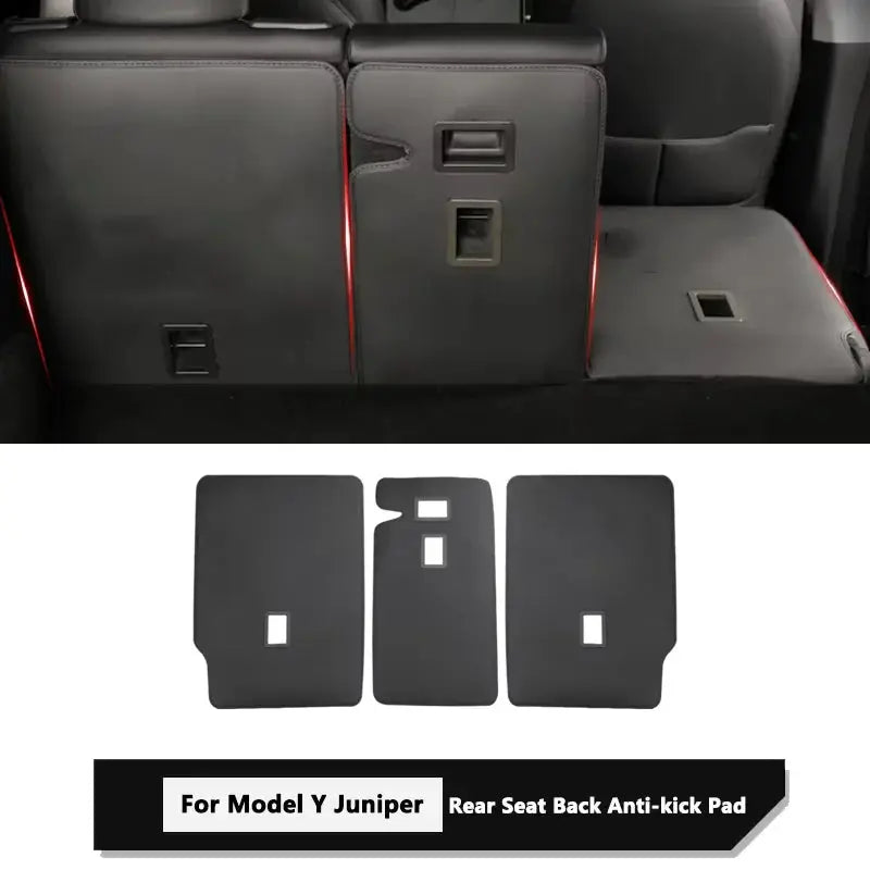 Simples Market Juniper three-piece trunk mat set for Tesla Model Y with rear-seat anti-kick pads, black
