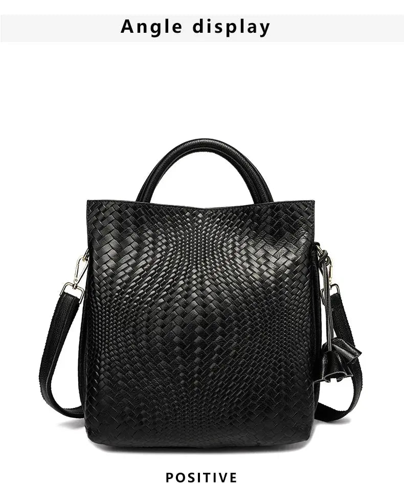 Simples Market black woven cowhide handbag with top handles and removable shoulder strap