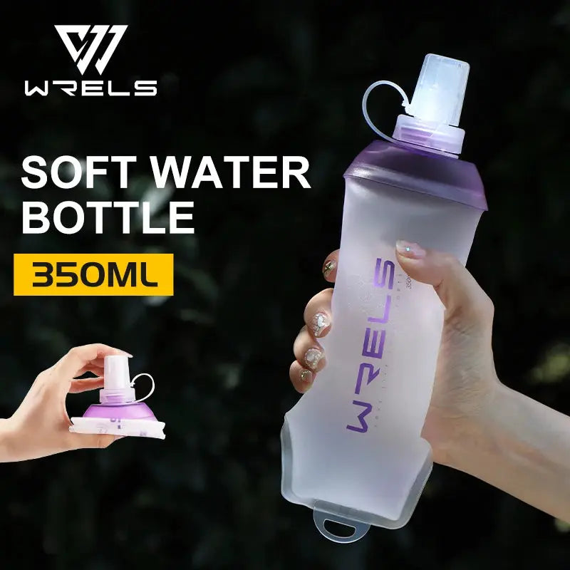 WRELS Soft Water Bottle 350ml, translucent TPU body with purple cap, Simples Market