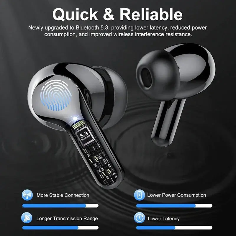 Wireless Earbuds Simples Market BT5.3 with ENC mic and LED display, black