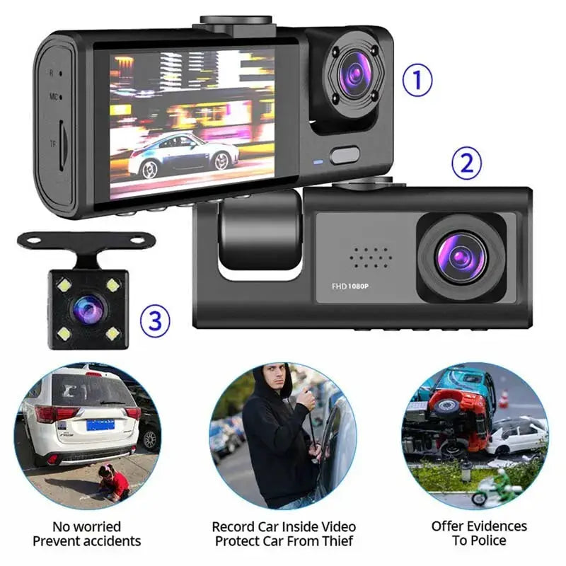 Simples Market 1080P dual dash cam kit with front and interior cameras and IR module; wide-angle, loop recording.