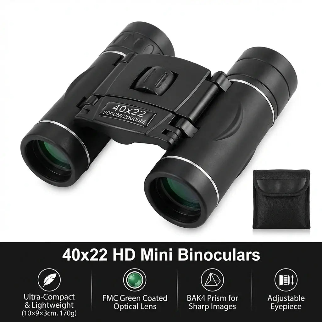 40x22 HD Binoculars With BAK4 FMC Coatings 2000M Long Range Folding Mini Telescope For Hunting Sports Camping Travel