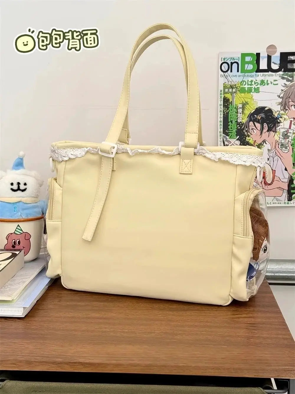 Ballet Girl large itabag cream crossbody handbag with lace trim and two top handles