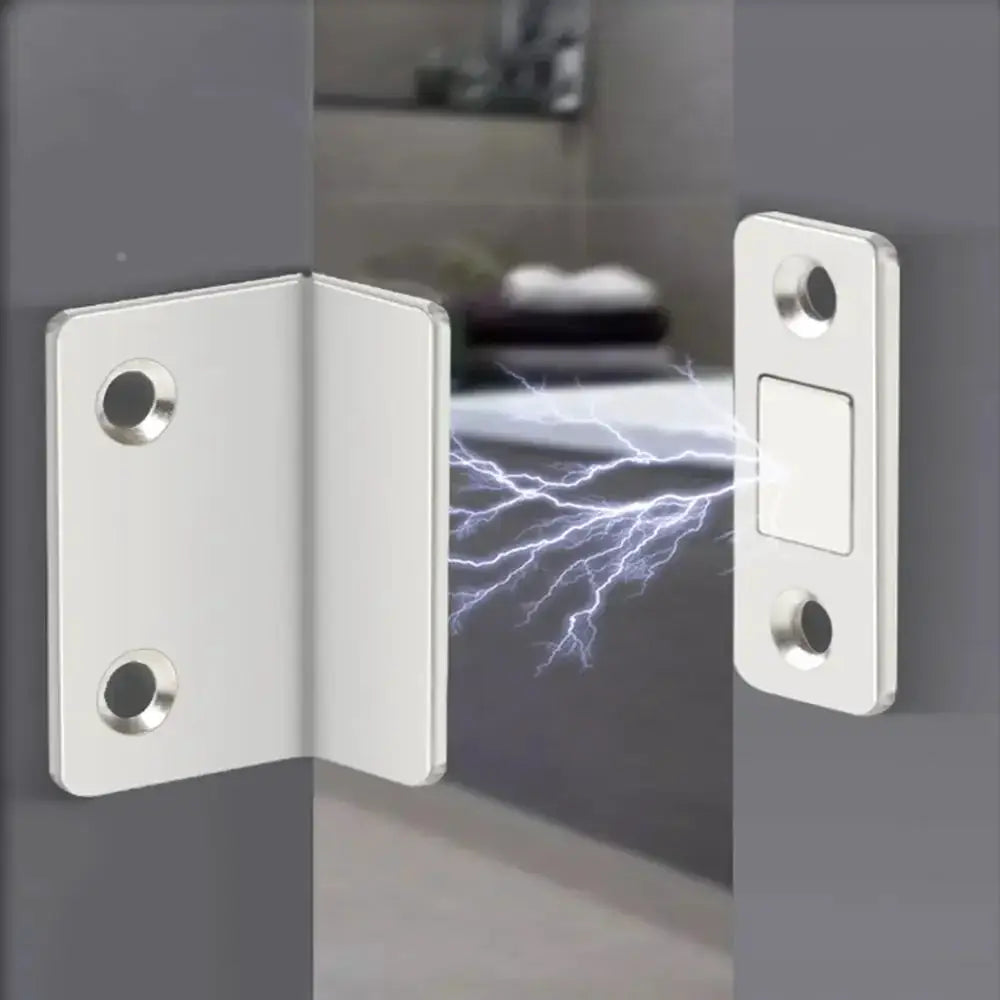 L-Type magnetic door closer cabinet catch set; two-piece, ultra-thin silver metal, by Simples Market.