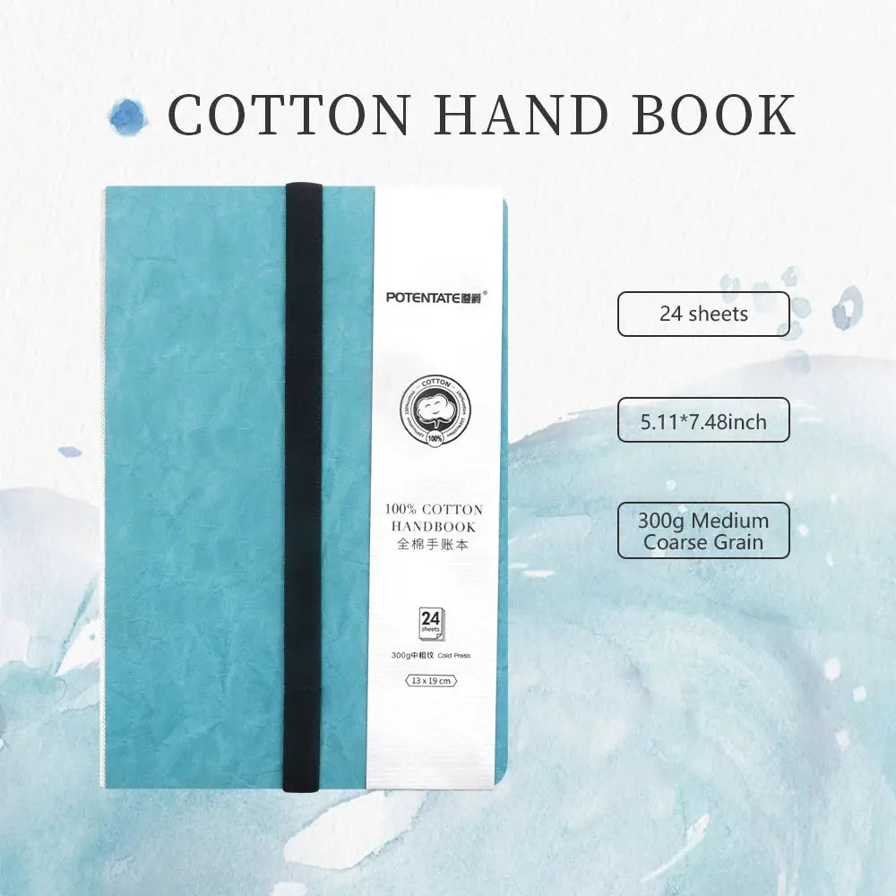 Potentate blue watercolor journal with black elastic band, 24 sheets, 5.11x7.48in