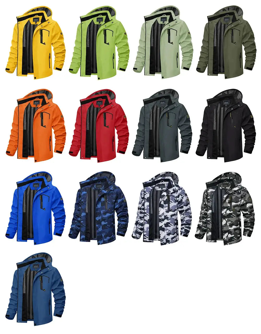 TACVASEN mesh-lined waterproof rain jackets for men by Simples Market, shown in 13 color options.