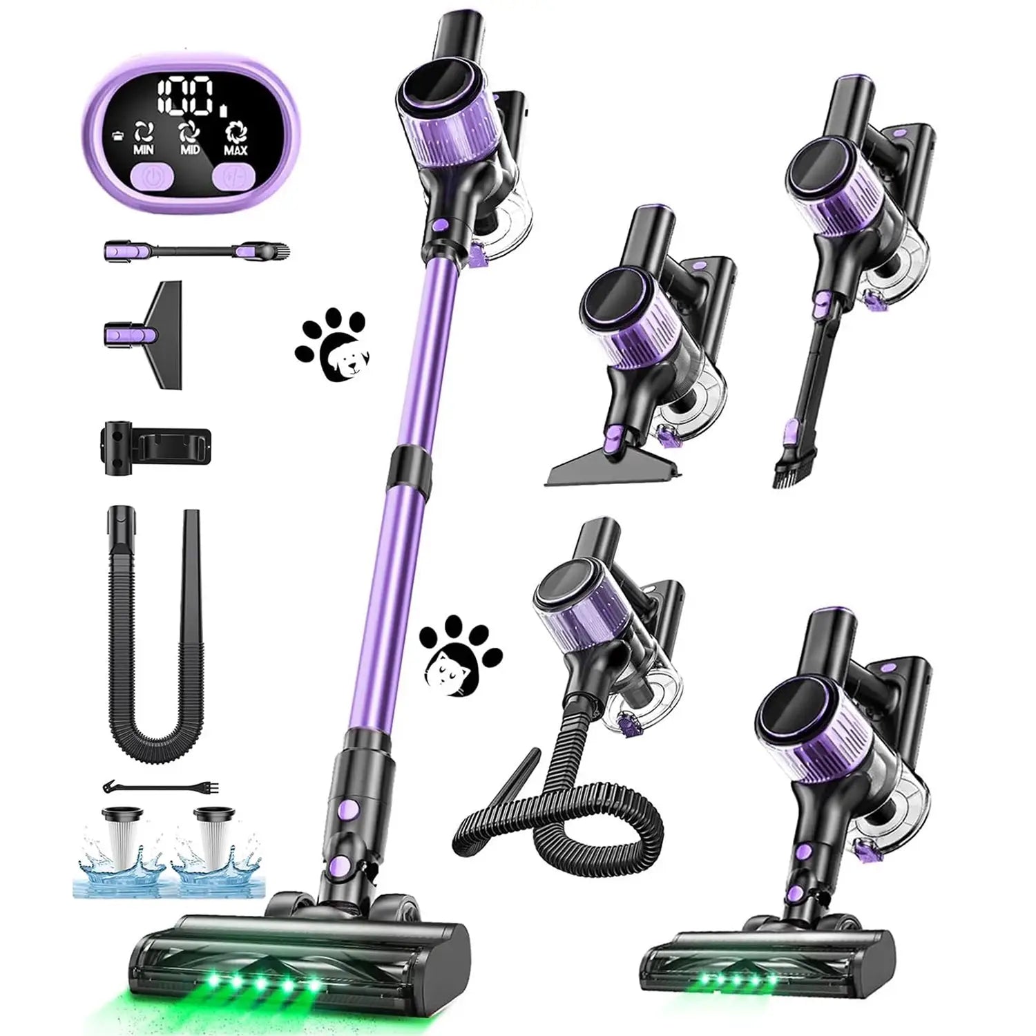 Cordless Vacuum Cleaner 55KPa 500W 10 in 1 Pet Hair Hard Floor