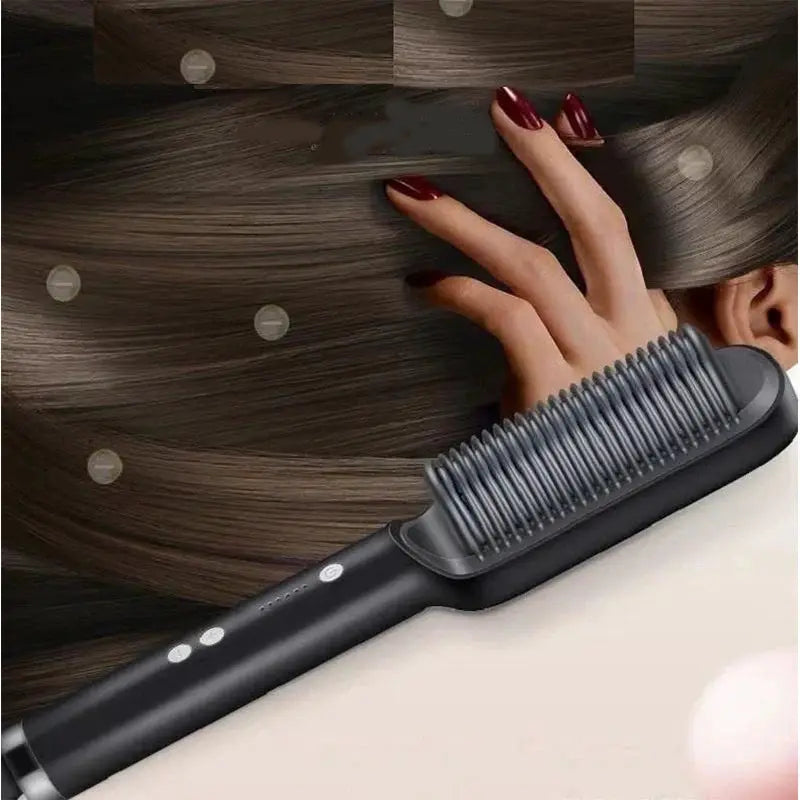 Electric Hair Straightener Brush With Ceramic Plates Fast Heating And Temperature Control For Safe Styling