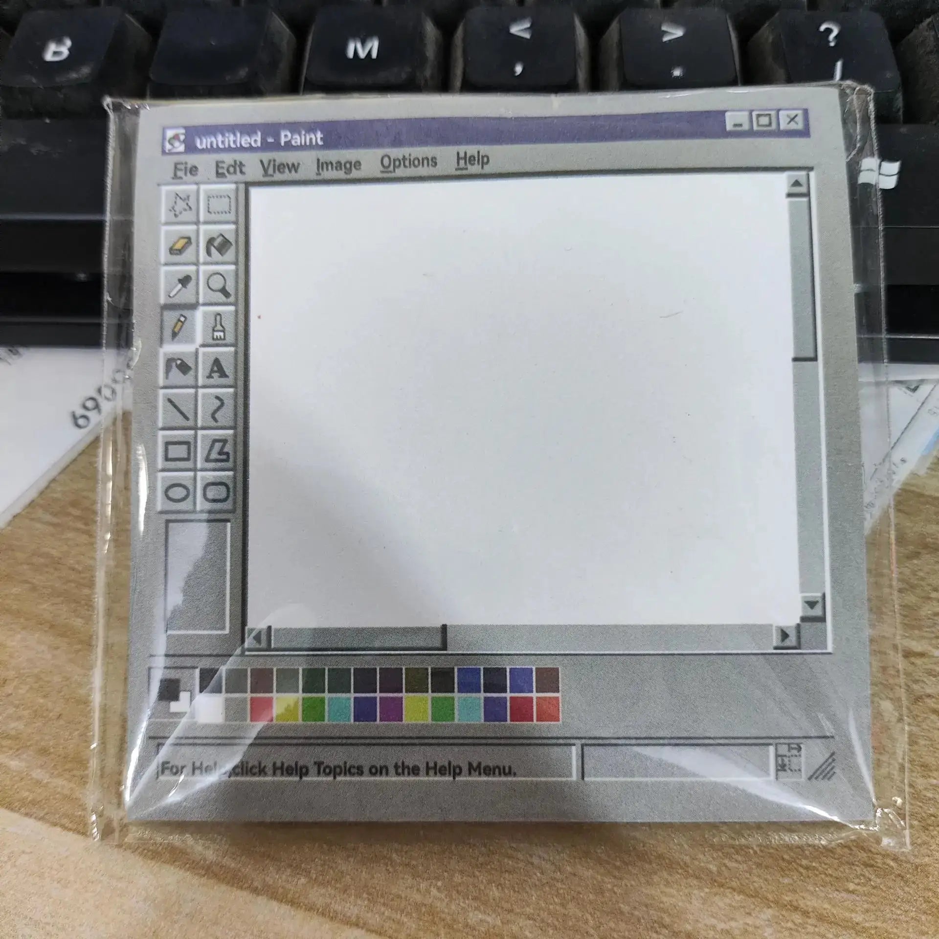 Notepad with retro computer drawing tools pattern, 50 pages, minimalist color scheme