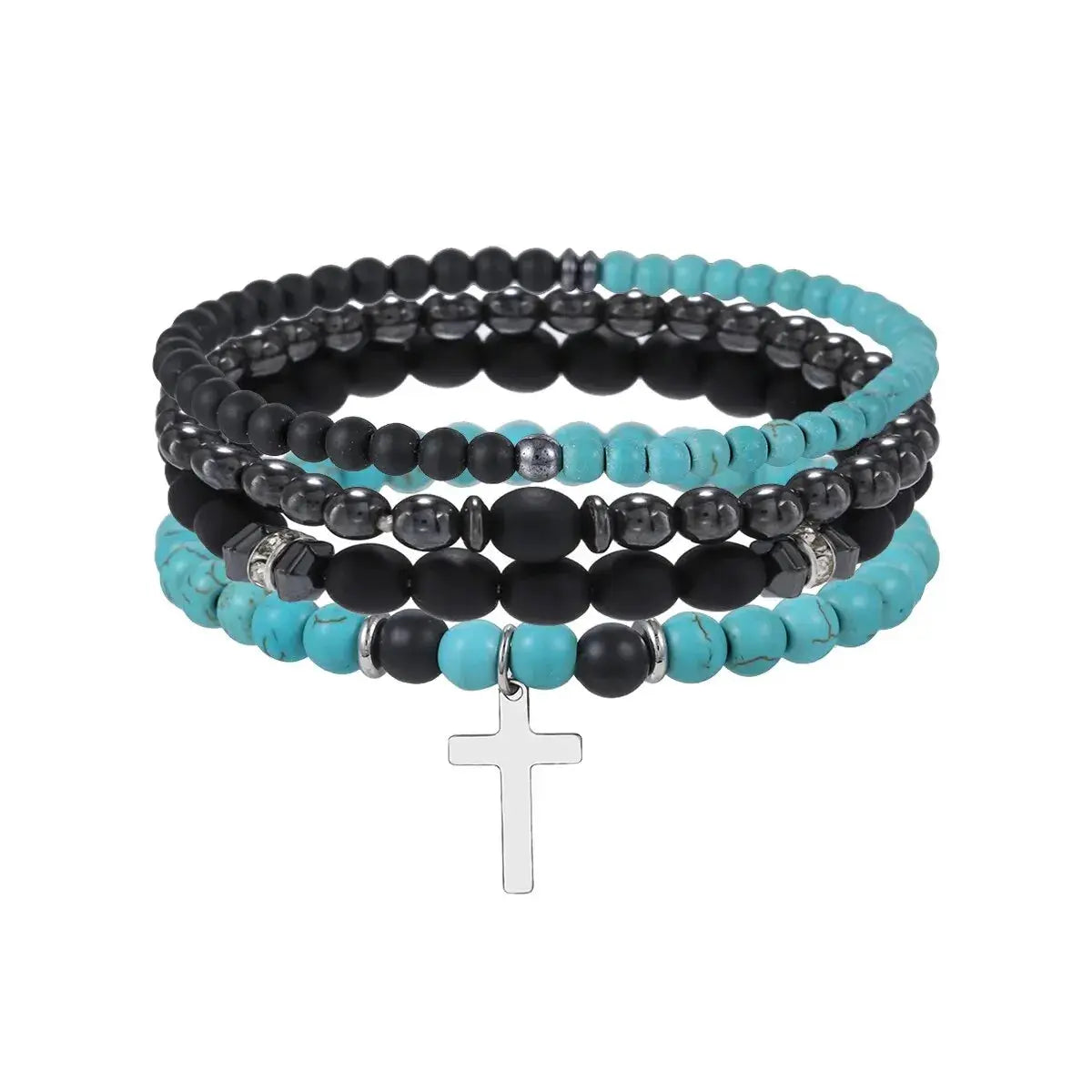 4 Piece Set Black Gall Stone Volcanic Stone And Wood Bead MultiLayer Elastic Bracelets For Men Couples Friends Jewelry