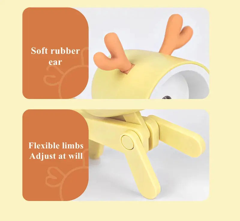 LED mini night light yellow foldable animal desk lamp with soft rubber ears and adjustable limbs