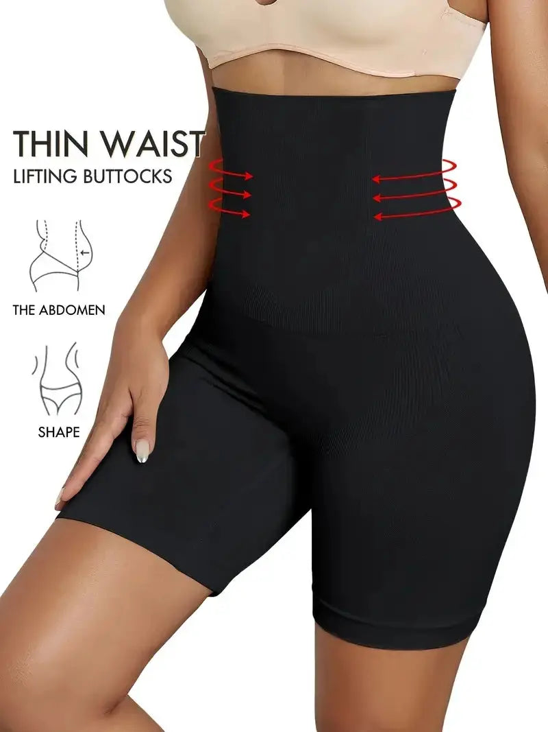 Black high-waist shaping boyshort panties with tummy control and butt lift
