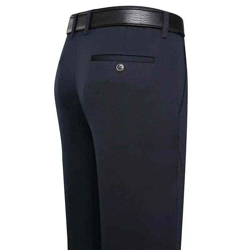Mens Suit Pants Business Casual Trousers Formal Dress Straight Leg Fit Elastic Waist Black Navy