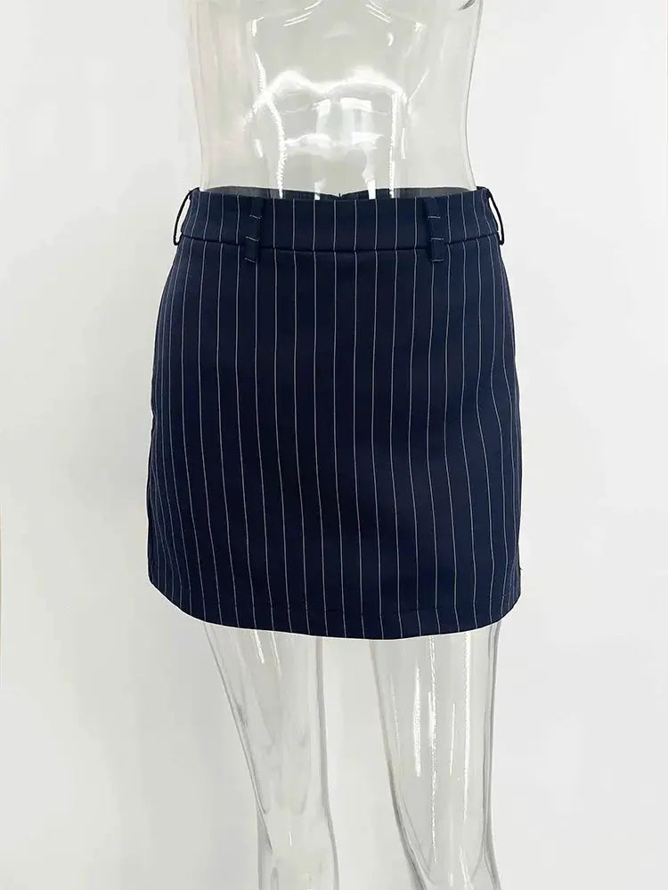 Trendix Elegant navy pinstripe pencil skirt for women, part of a two-piece set