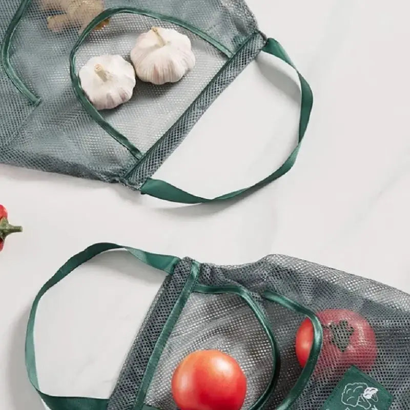 EcoMesh Reusable Hanging Mesh Storage Bags For Fresh Ginger Garlic Potatoes And Onions With Airflow Design