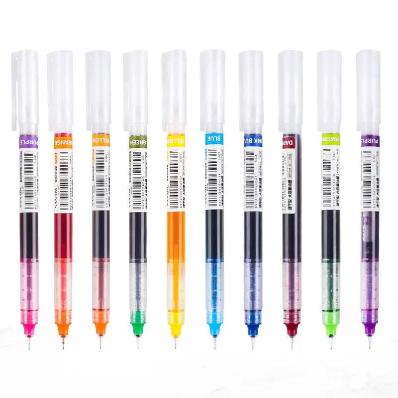 10-color gel pen set with transparent barrels and colored caps by Simples Market, 0.5mm, quick-drying, large-capacity