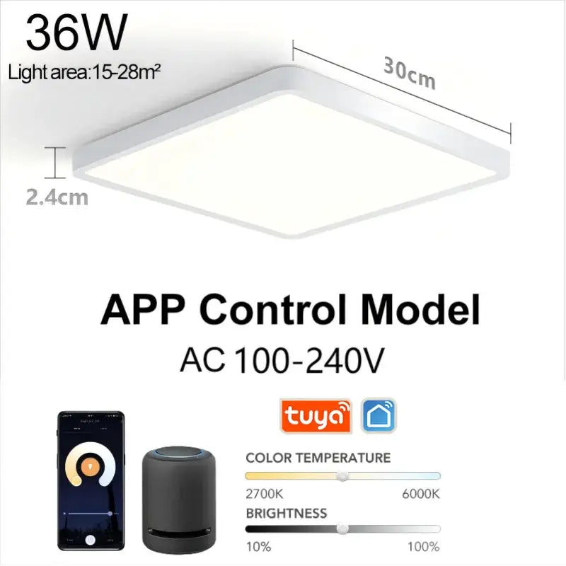 MARPOU Tuya smart LED ceiling lamp, white square, 36W, app-controlled 100–240V
