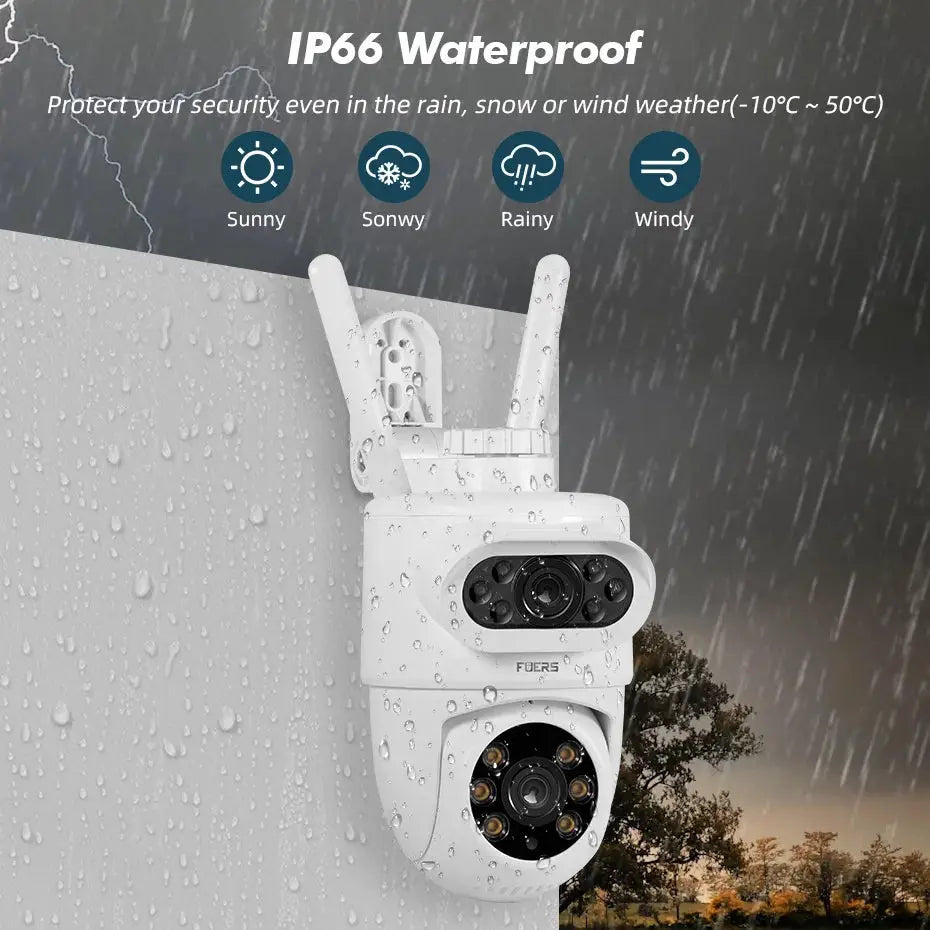 FUERS 5K 10MP dual-lens outdoor IP camera, Simples Market, Tuya Smart Home, IP66 waterproof