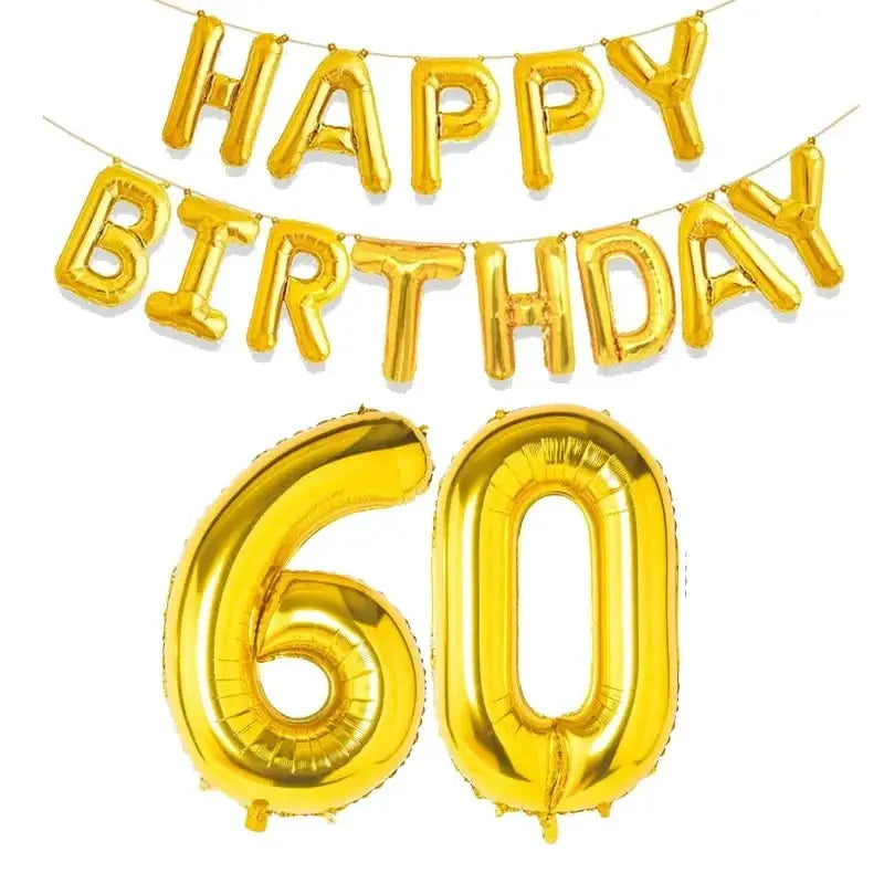 15 Piece Gold Happy Birthday Foil Balloons Set With Numeric Cutouts For Milestone Ages 10 To 60 Kids And Adults