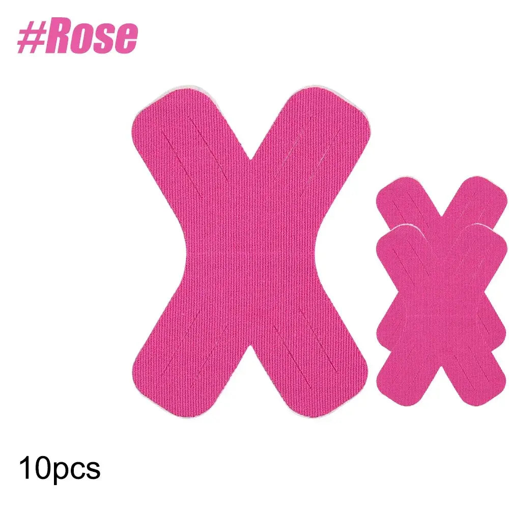 Kinesiology tape precut X-shaped, pink elastic muscle tape for pain relief, 10 pcs (Simples Market)