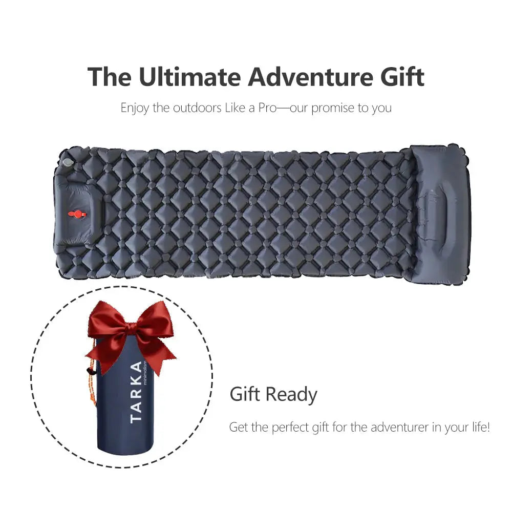 TARKA inflatable camping air mattress, dark navy with quilted diamond top