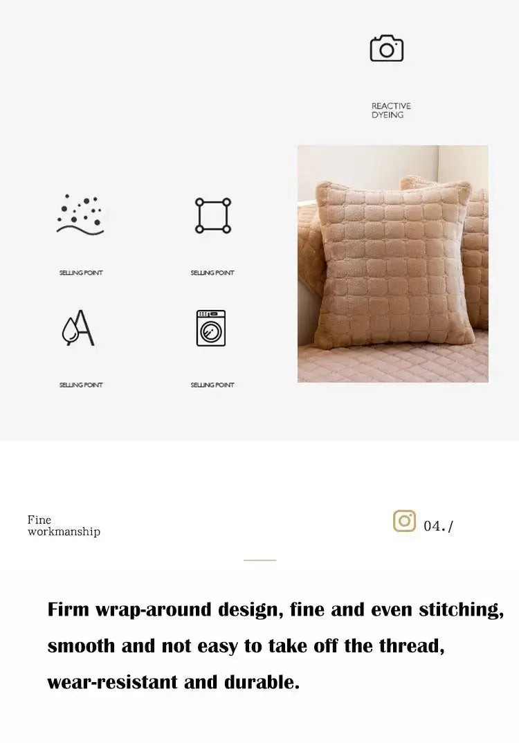 Simples Market plush plaid velvet sofa cushion cover; beige quilted backrest cushion for universal living room use