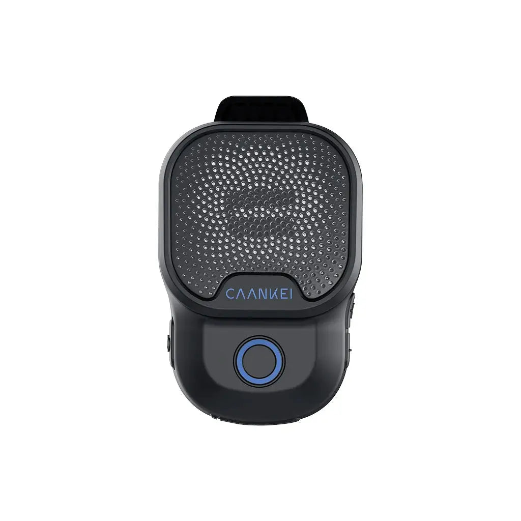 Wearable Bluetooth speaker CAANKEI, IPX7 waterproof clip-on mini design for calls and music.