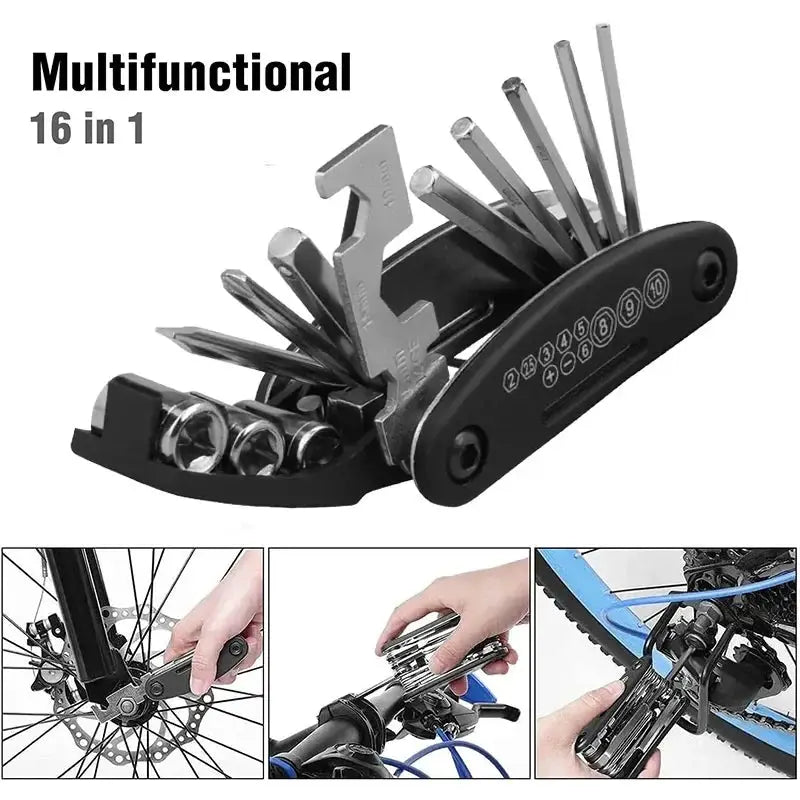 16 In 1 Multipurpose Bike Repair Tool Kit Bicycle Multi Tool with Screwdrivers Tire Levers Hex Spoke Wrench Folding