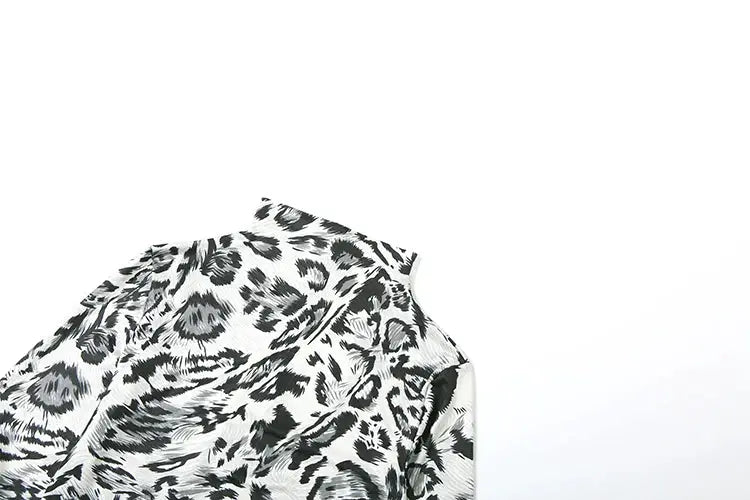 Kliou leopard print jumpsuit for women, long sleeves, white/black-gray animal pattern, Simples Market