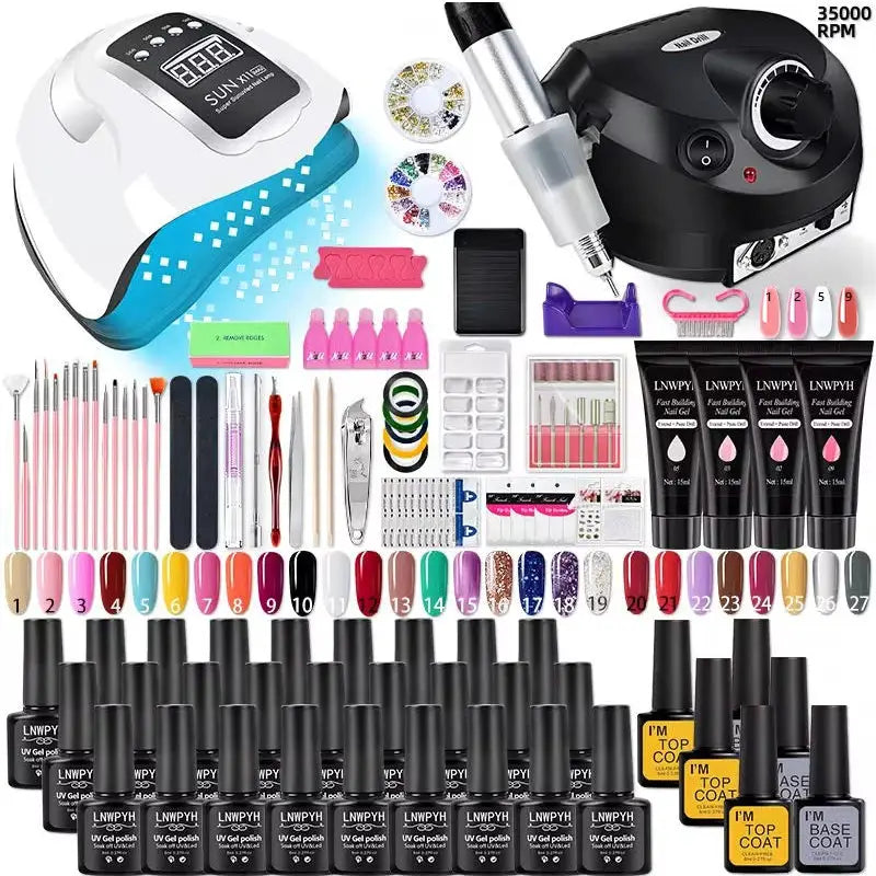 Simples Market nail polish and gel manicure kit with LED lamp, electric drill, UV gels and tools
