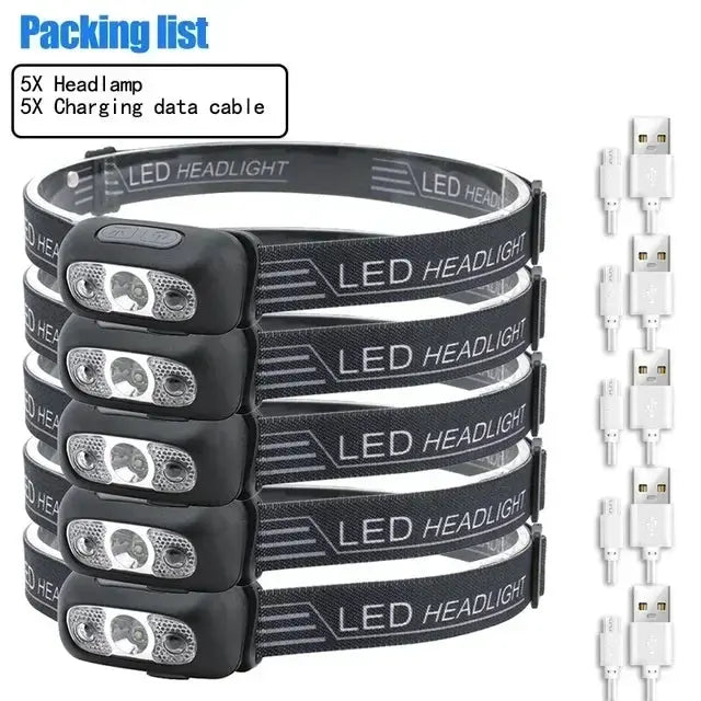 Strong Light Sensor USB C Rechargeable LED Headlamp Hands Free Portable For Camping And Outdoor Activities
