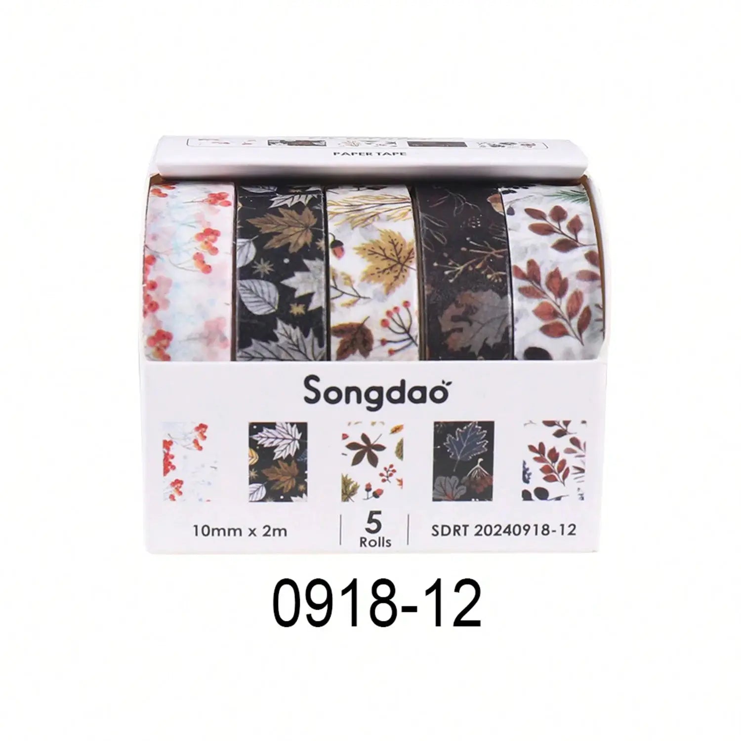 Songdao 5-roll box of floral washi tape, 10mm x 2m each, decorative for crafts