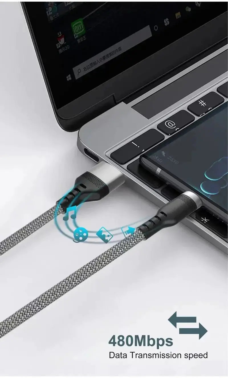 USB-C braided cable by Simples Market in gray, 5A fast charge, 480Mbps data