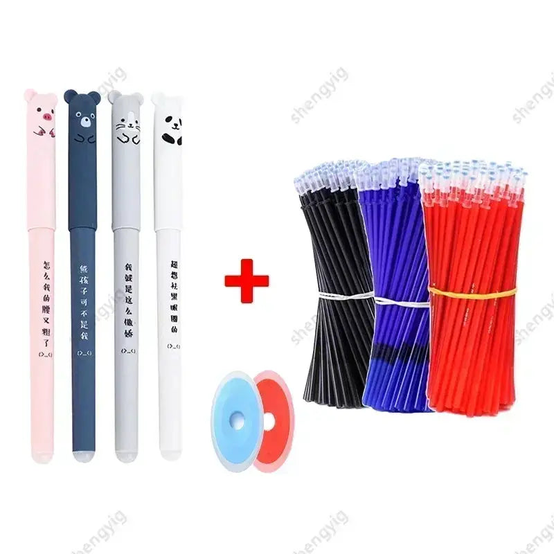 25-piece kawaii erasable gel pen set by Simples Market, with animal toppers and assorted color refills