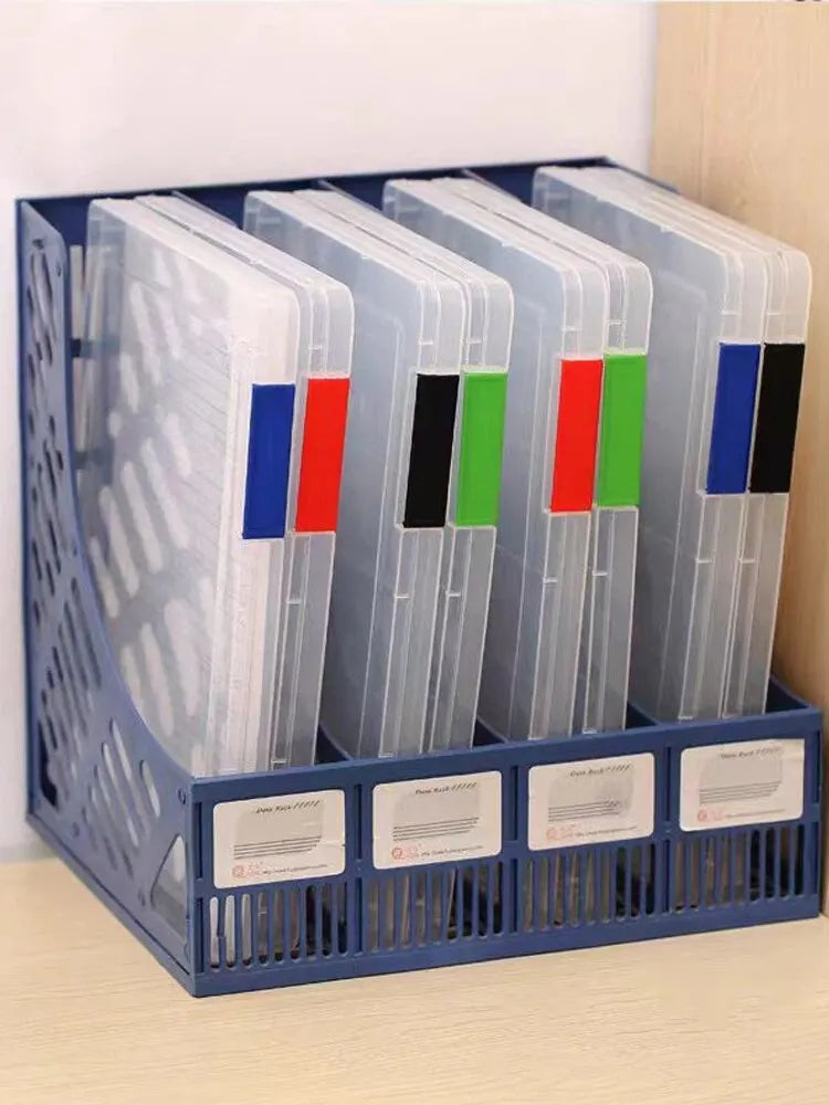 Simples Market 1PC transparent A4 PP file box with multi-layer folders in a blue organizer and colored tab labels