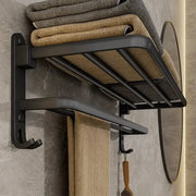 Matte Black 50cm Folding Towel Rack With Hook Wall Mount Aluminum
