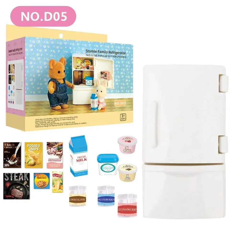Dollhouse Furniture Set For Bathroom Kitchen Laundry With Fridge And Washing Machine Miniature Pretend Play Toys