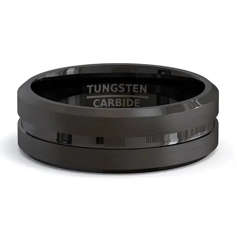 8mm Stainless Steel Black Matte Groove Ring Wholesale For Men Wedding Engagement Party Gift Anniversary Jewelry