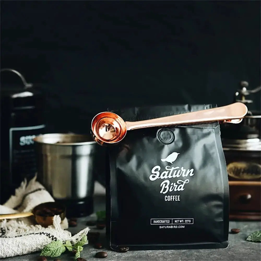 Two In One Stainless Steel Measuring Coffee Scoop With Sealing Clip For Coffee Grounds Tea Leaves And Milk Powder