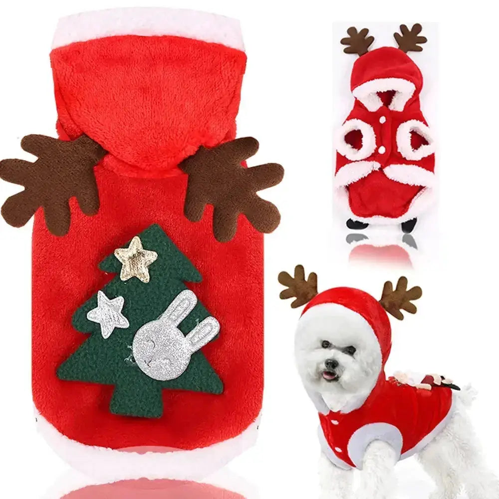 Dog Christmas Clothes Winter Warm Coat Hoodie For Small To Medium Dogs And Cats Elk And Santa Claus Prints Costume