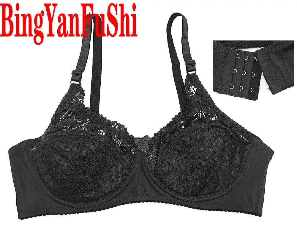 Bra top black lace full-cup underwire with floral pattern