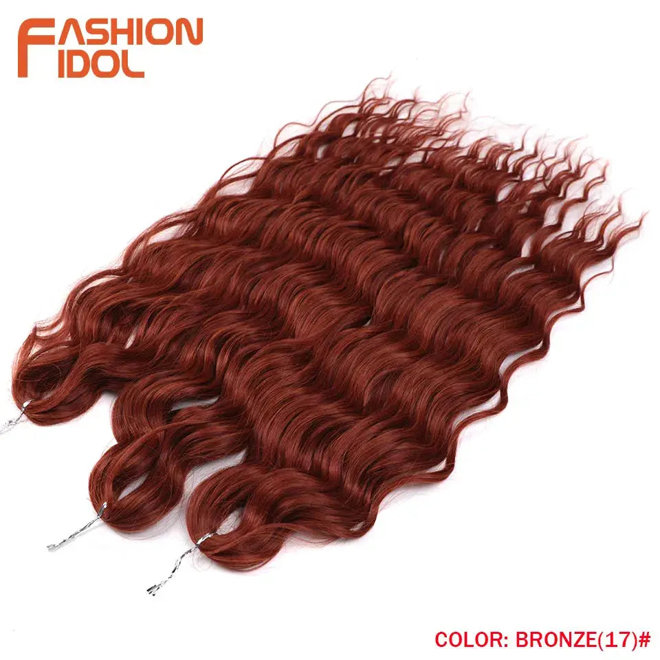 Anna Hair synthetic loose deep wave braiding extensions, 24in bronze ombre, 4-pack, Fashion Idol logo