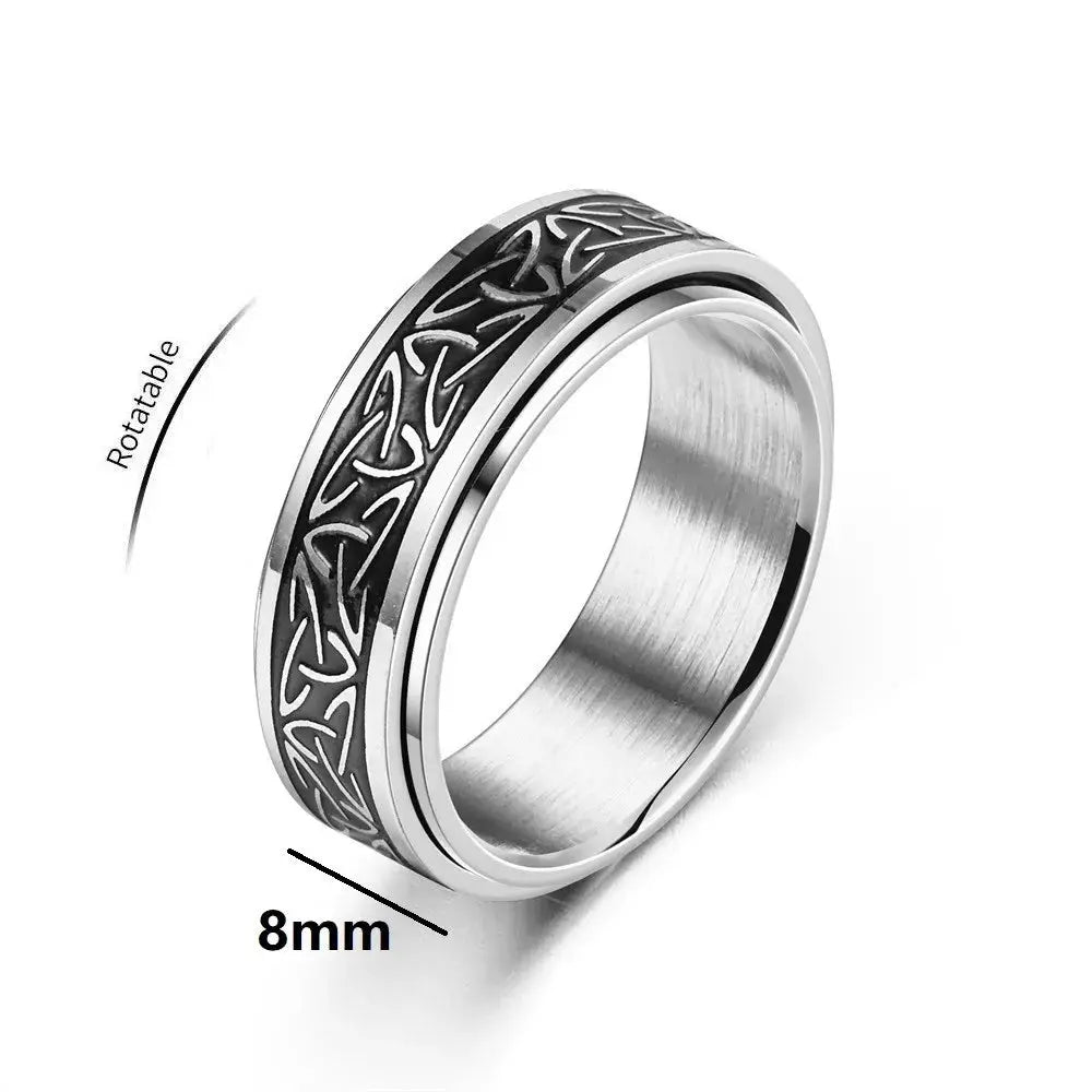 Men's Viking Celtic knot stainless steel spinning ring by Simples Market, 8mm wide.