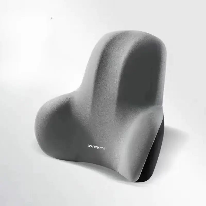 Memory foam office chair cushion with lumbar support, gray.