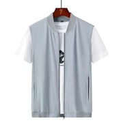 Men's light-gray ultra-thin sleeveless vest with front zipper and side pockets
